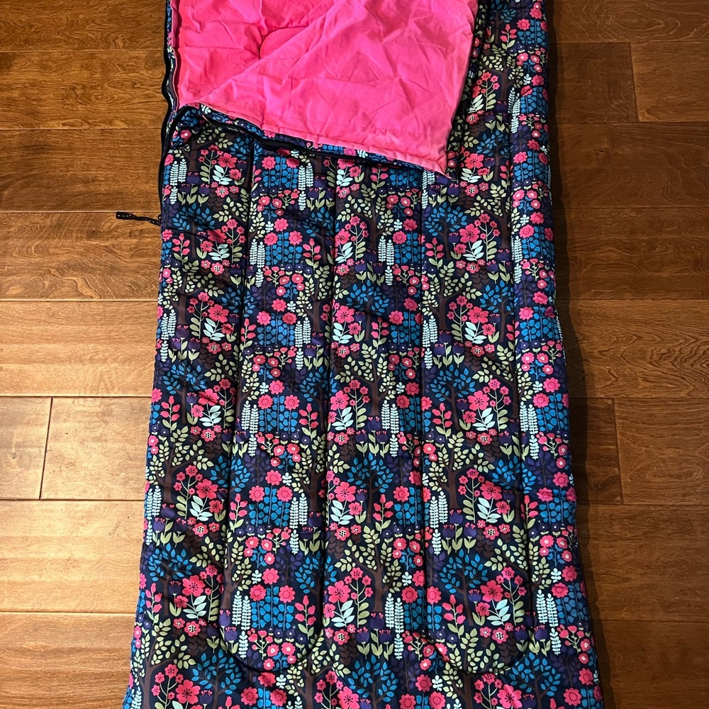 L.L. Bean Kids Floral Sleeping Bag - Black and Pink